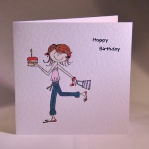 Young Girl with Cake Birthday Card