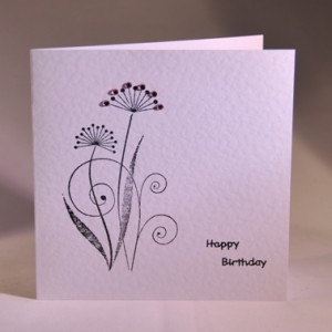 Black Flowers Gemstones Birthday Card