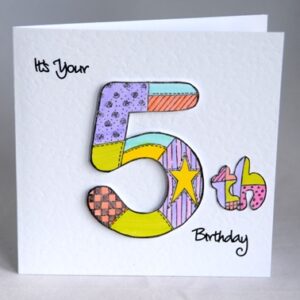 Patchwork Fifth Birthday Card